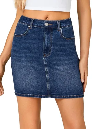 KIFOVEN Women's Mini Denim Skirt High Waisted Casual Slim Fit Jean Skirt