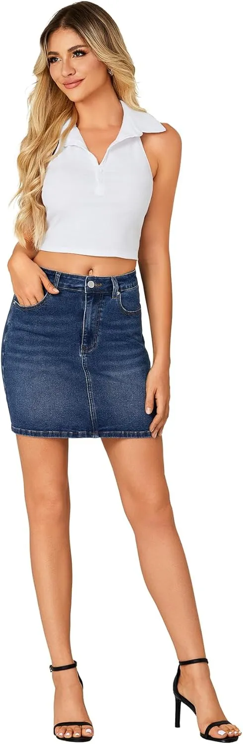 KIFOVEN Women's Mini Denim Skirt High Waisted Casual Slim Fit Jean Skirt