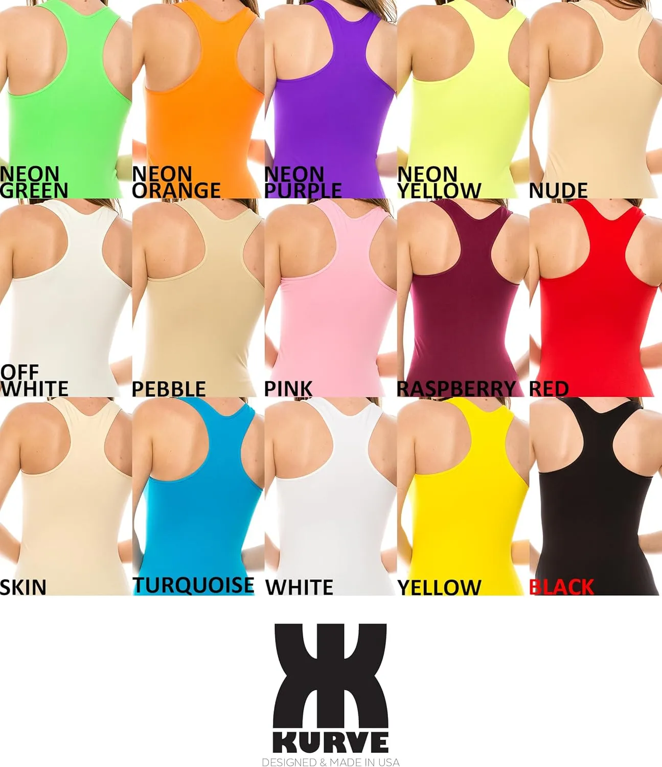 Kurve Seamless Supersoft Racerback Tank, UV Protective Fabric UPF 50  (Made with Love in The USA)