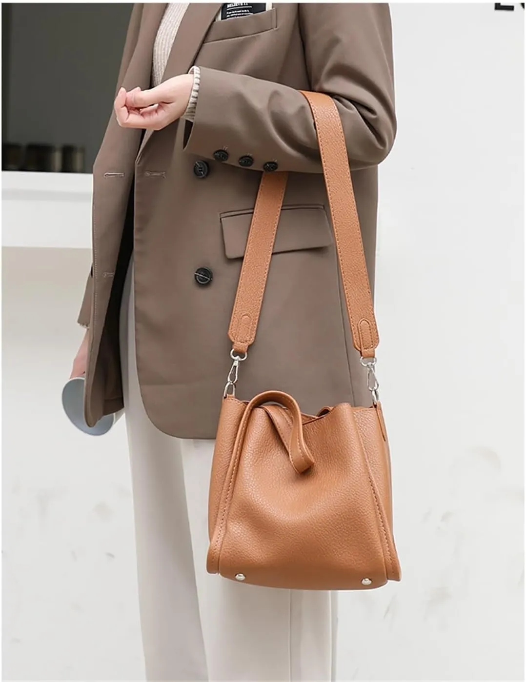 Ladies handbag soft leather bucket bag shoulder crossbody bag