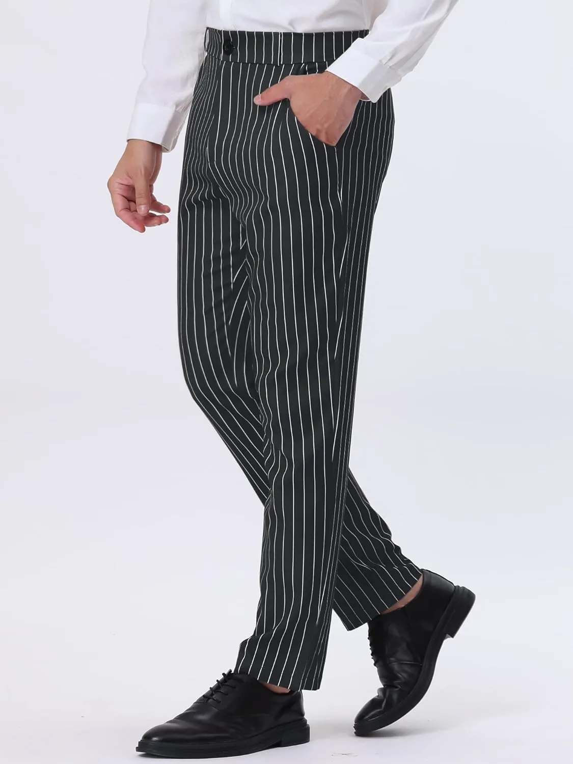 Lars Amadeus Men's Striped Dress Pants Straight Fit Color Block Business Stripe Trousers