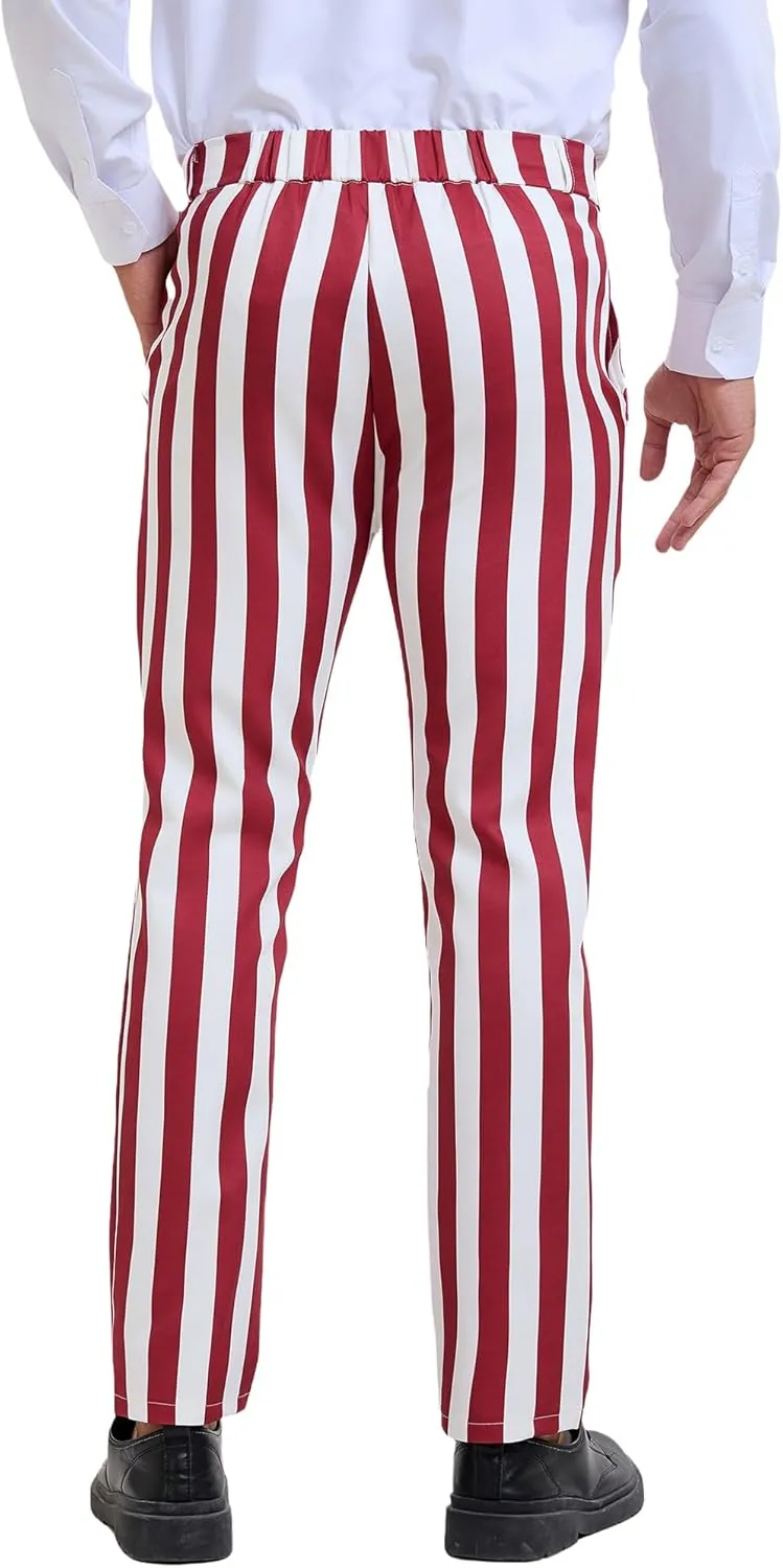 Lars Amadeus Men's Striped Dress Pants Straight Fit Color Block Business Stripe Trousers