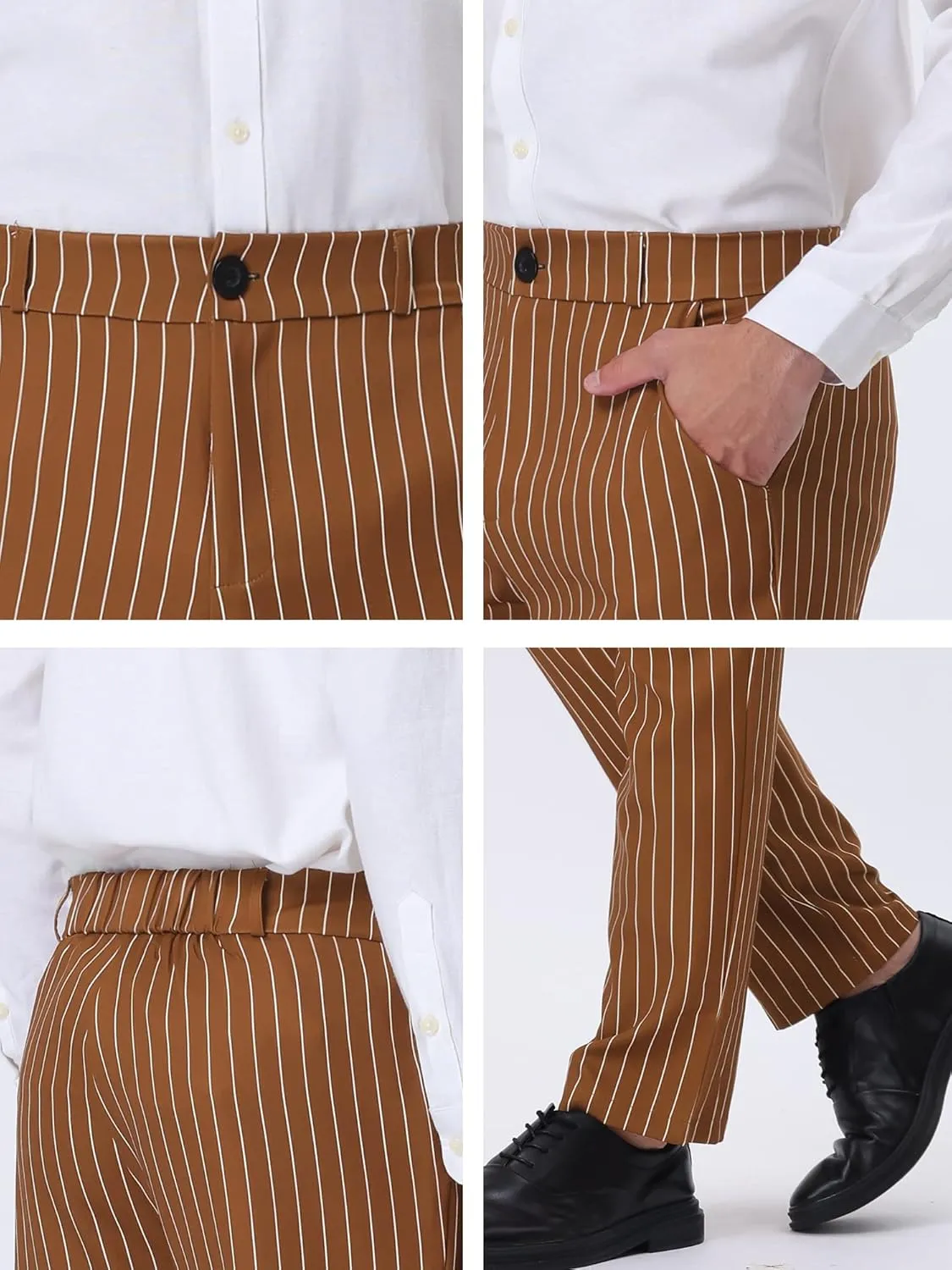 Lars Amadeus Men's Striped Dress Pants Straight Fit Color Block Business Stripe Trousers