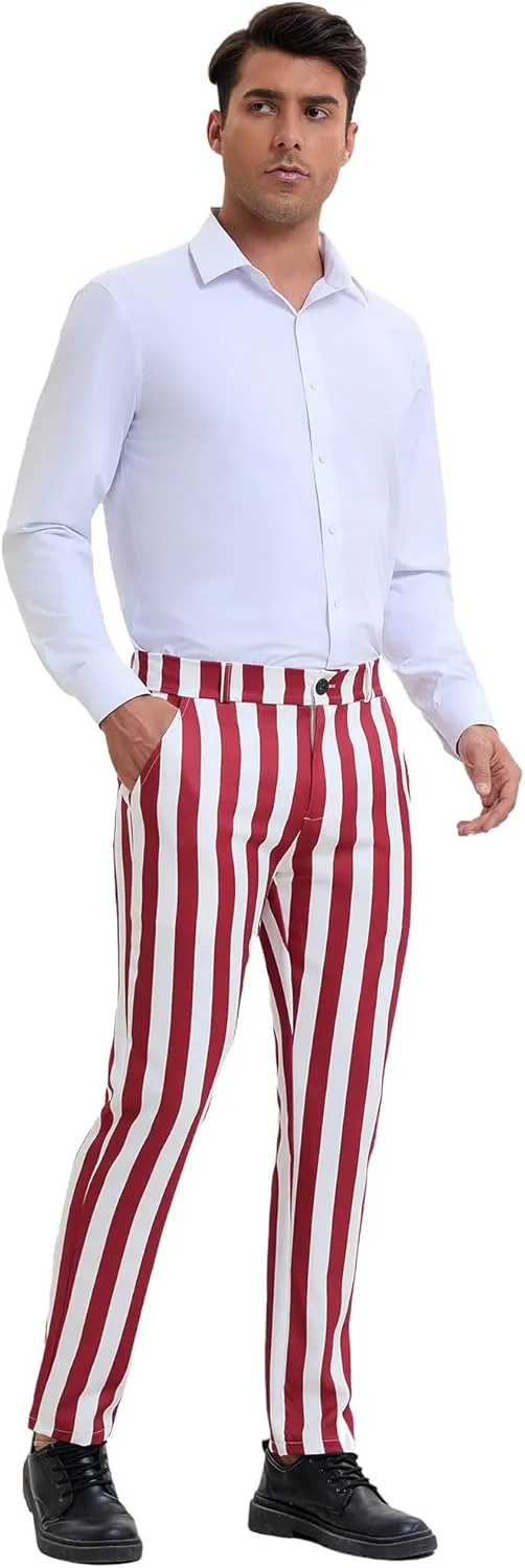 Lars Amadeus Men's Striped Dress Pants Straight Fit Color Block Business Stripe Trousers