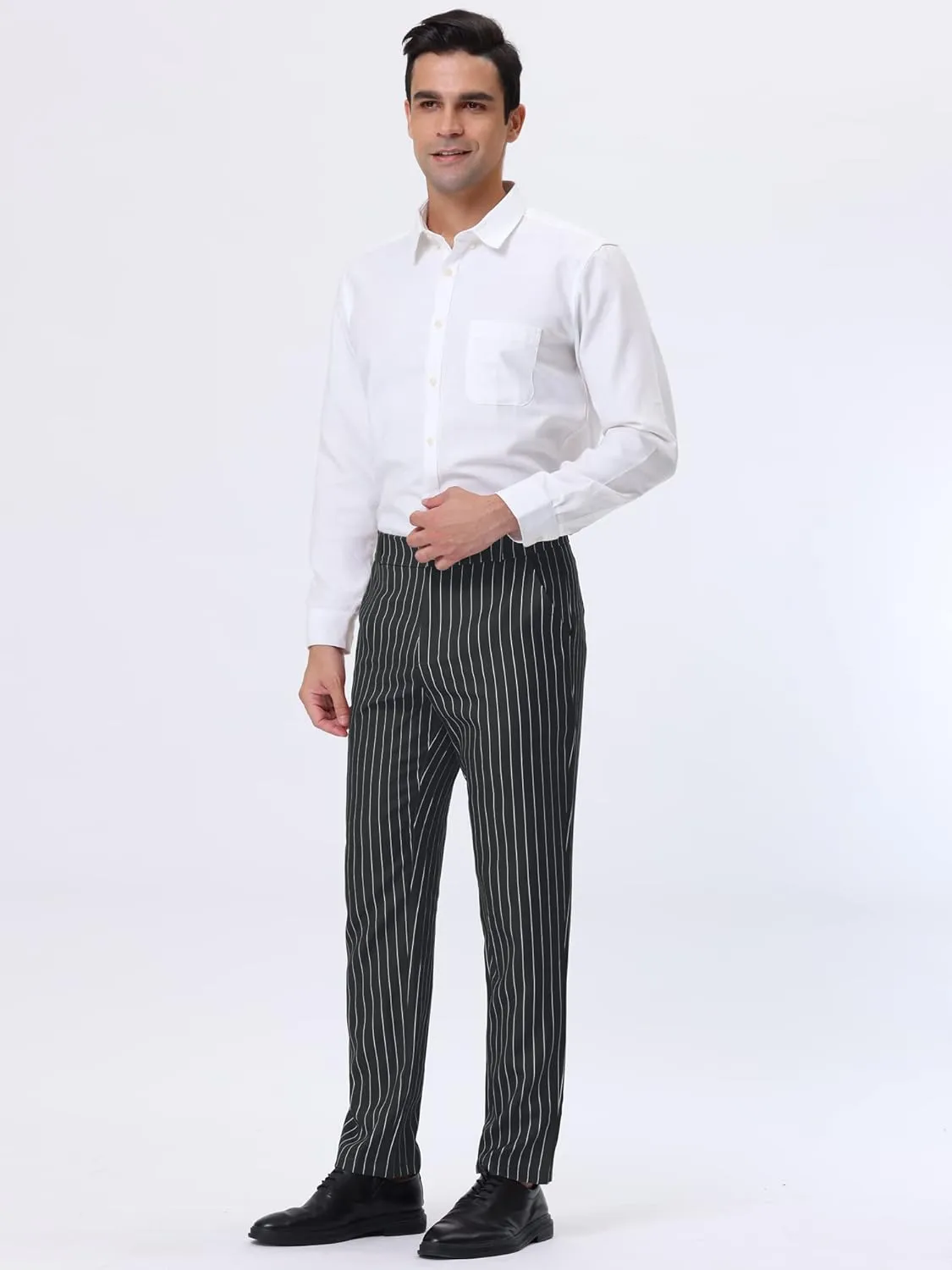 Lars Amadeus Men's Striped Dress Pants Straight Fit Color Block Business Stripe Trousers