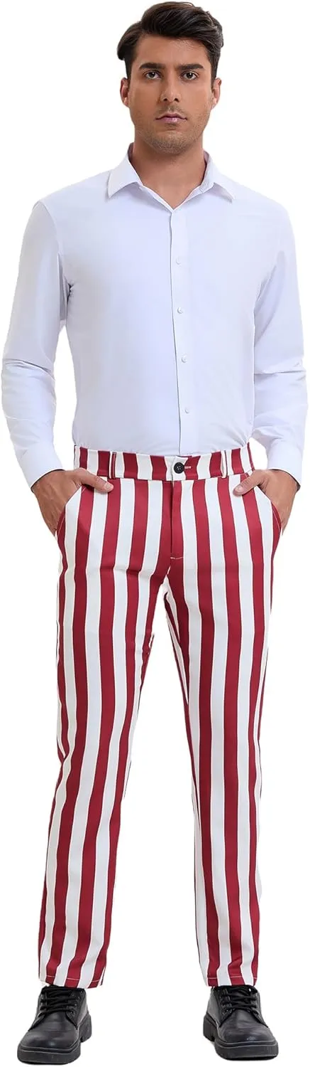Lars Amadeus Men's Striped Dress Pants Straight Fit Color Block Business Stripe Trousers