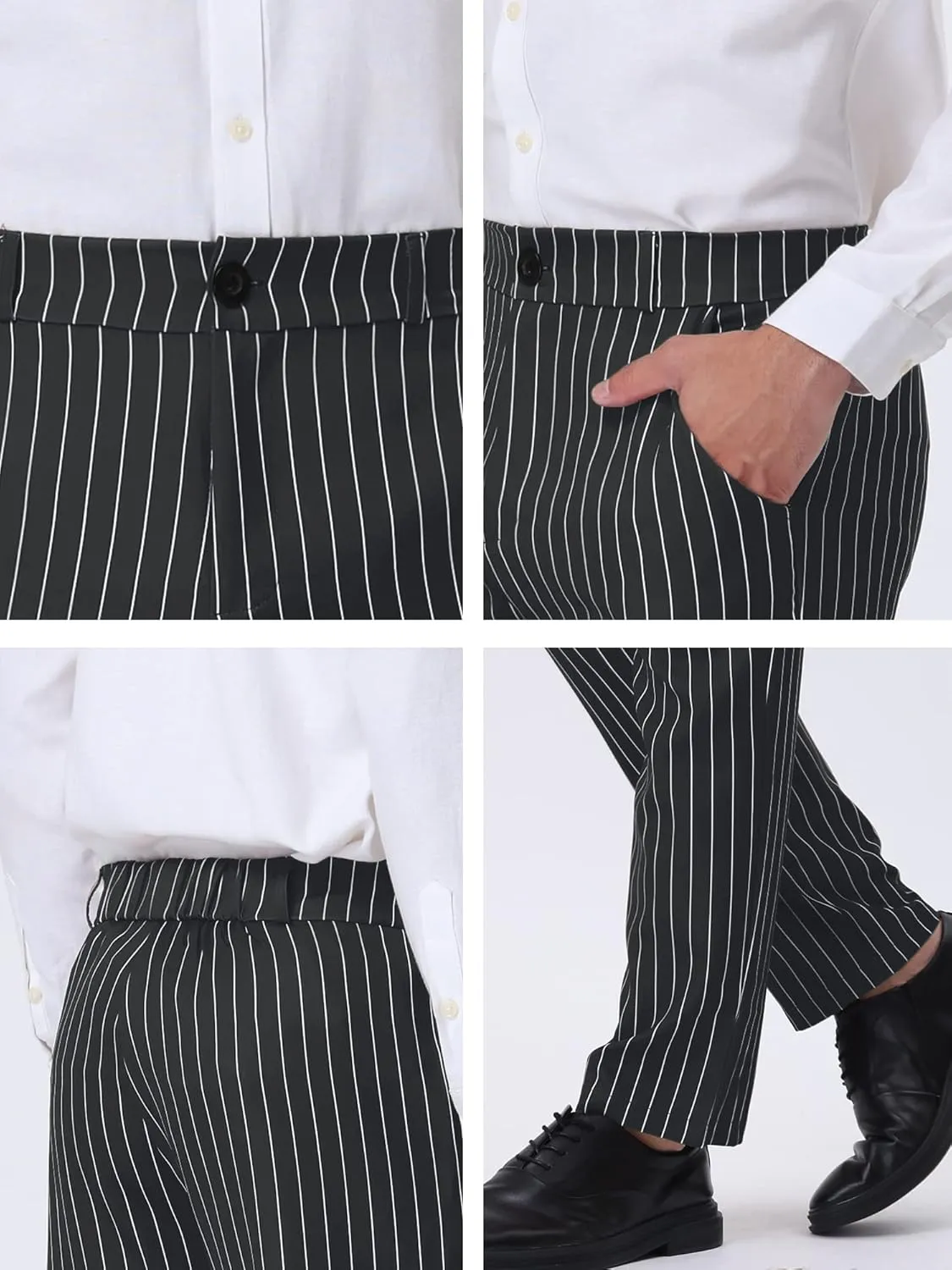 Lars Amadeus Men's Striped Dress Pants Straight Fit Color Block Business Stripe Trousers