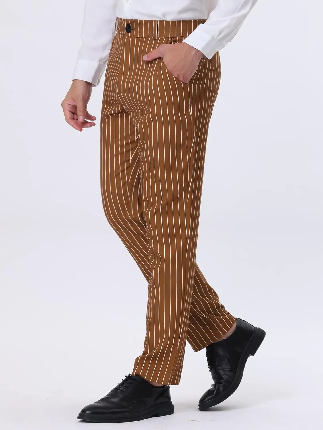 Lars Amadeus Men's Striped Dress Pants Straight Fit Color Block Business Stripe Trousers