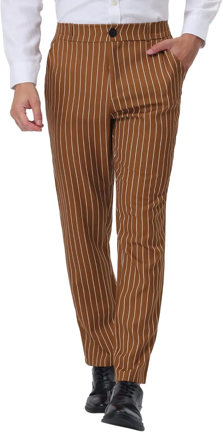 Lars Amadeus Men's Striped Dress Pants Straight Fit Color Block Business Stripe Trousers