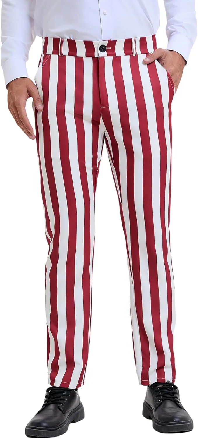 Lars Amadeus Men's Striped Dress Pants Straight Fit Color Block Business Stripe Trousers