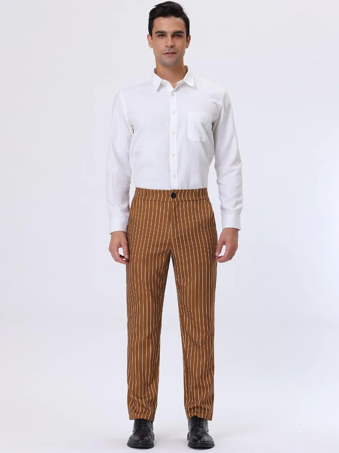 Lars Amadeus Men's Striped Dress Pants Straight Fit Color Block Business Stripe Trousers