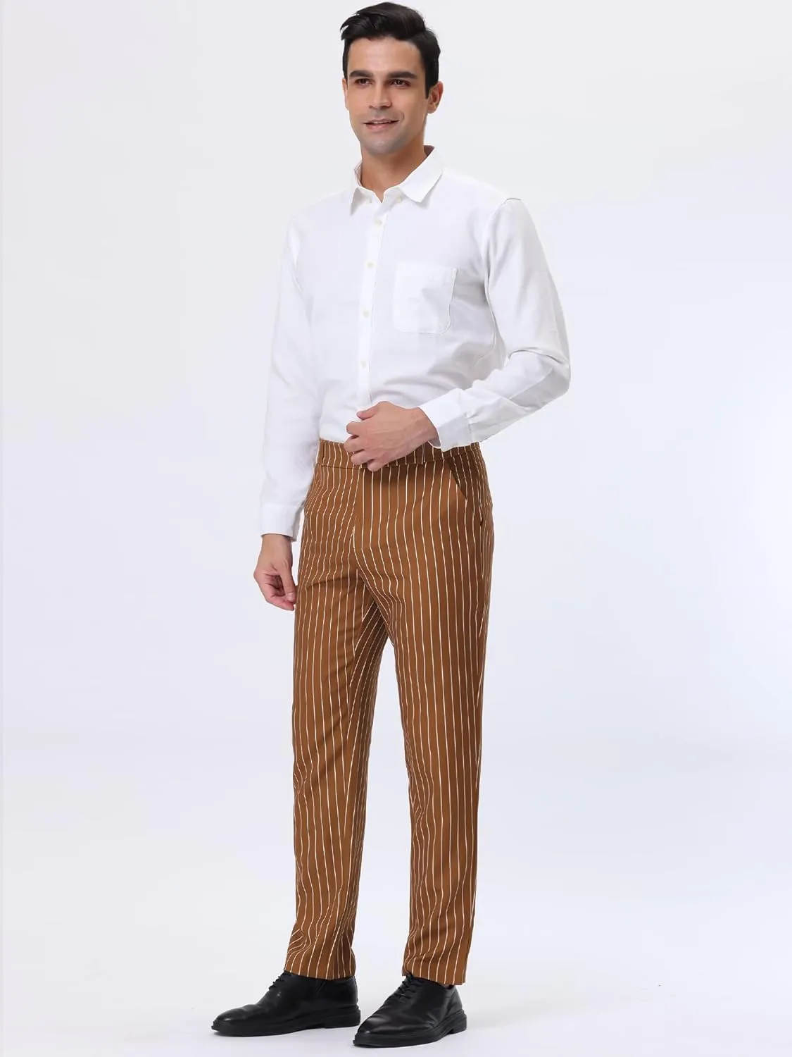 Lars Amadeus Men's Striped Dress Pants Straight Fit Color Block Business Stripe Trousers
