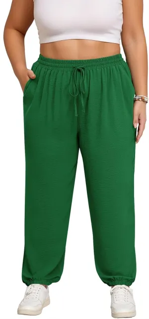 Lastshe Womens Plus Size Casual Pants High Waisted Adjustable Drawstring Summer Jogger Pants Lounge Trousers with Pockets