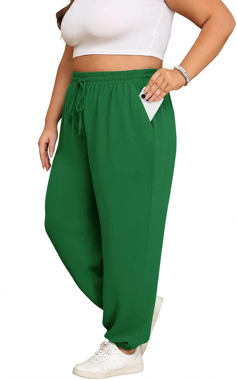 Lastshe Womens Plus Size Casual Pants High Waisted Adjustable Drawstring Summer Jogger Pants Lounge Trousers with Pockets