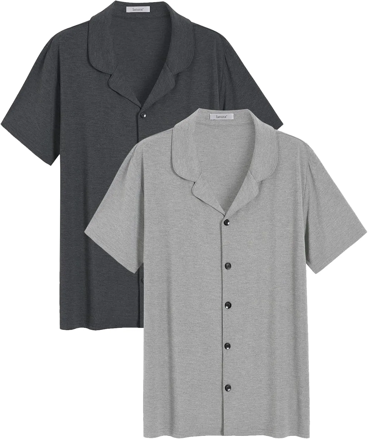 Latuza Men's Soft Button Down Pajama Shirt 2 Pack