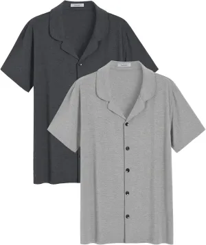 Latuza Men's Soft Button Down Pajama Shirt 2 Pack