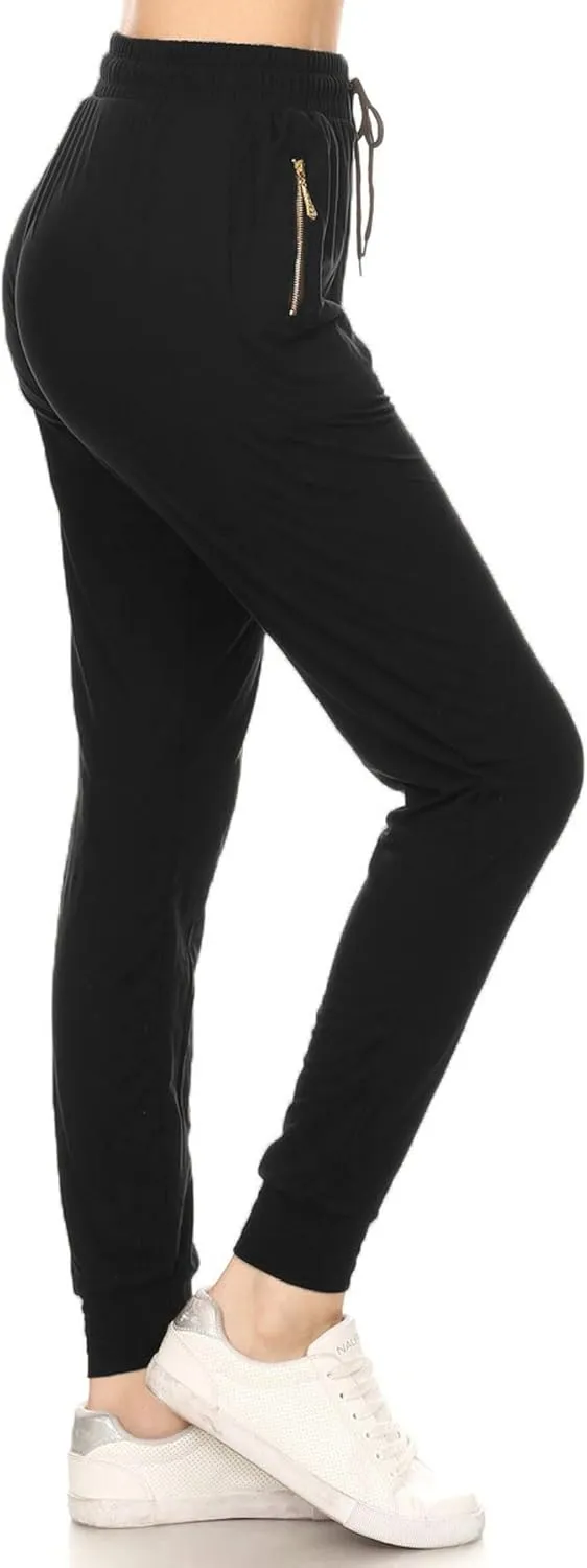 Leggings Depot Women's Jogger Track Cuff Sweatpants with Pockets for Yoga, Workout