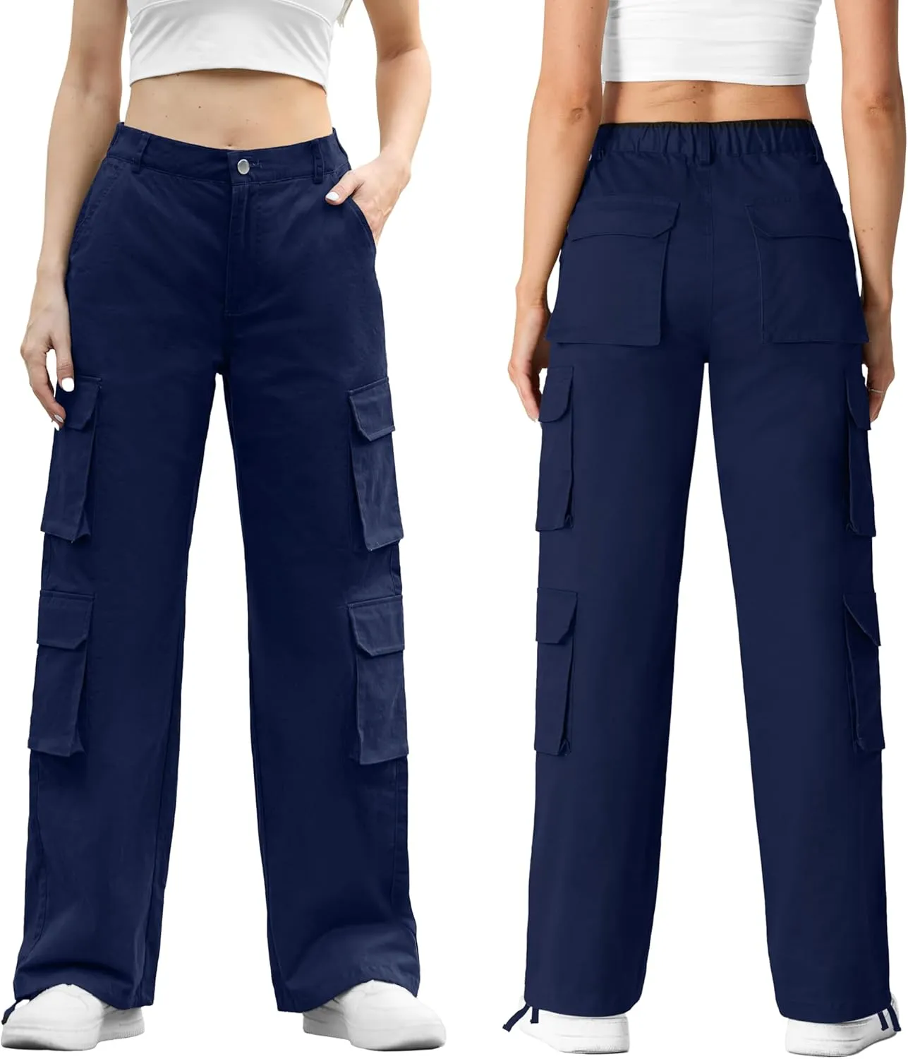 Lepunuo Womens Cargo Pants High Waisted Casual Pants Baggy Stretchy Wide Leg Y2k Streetwear with 8 Pockets