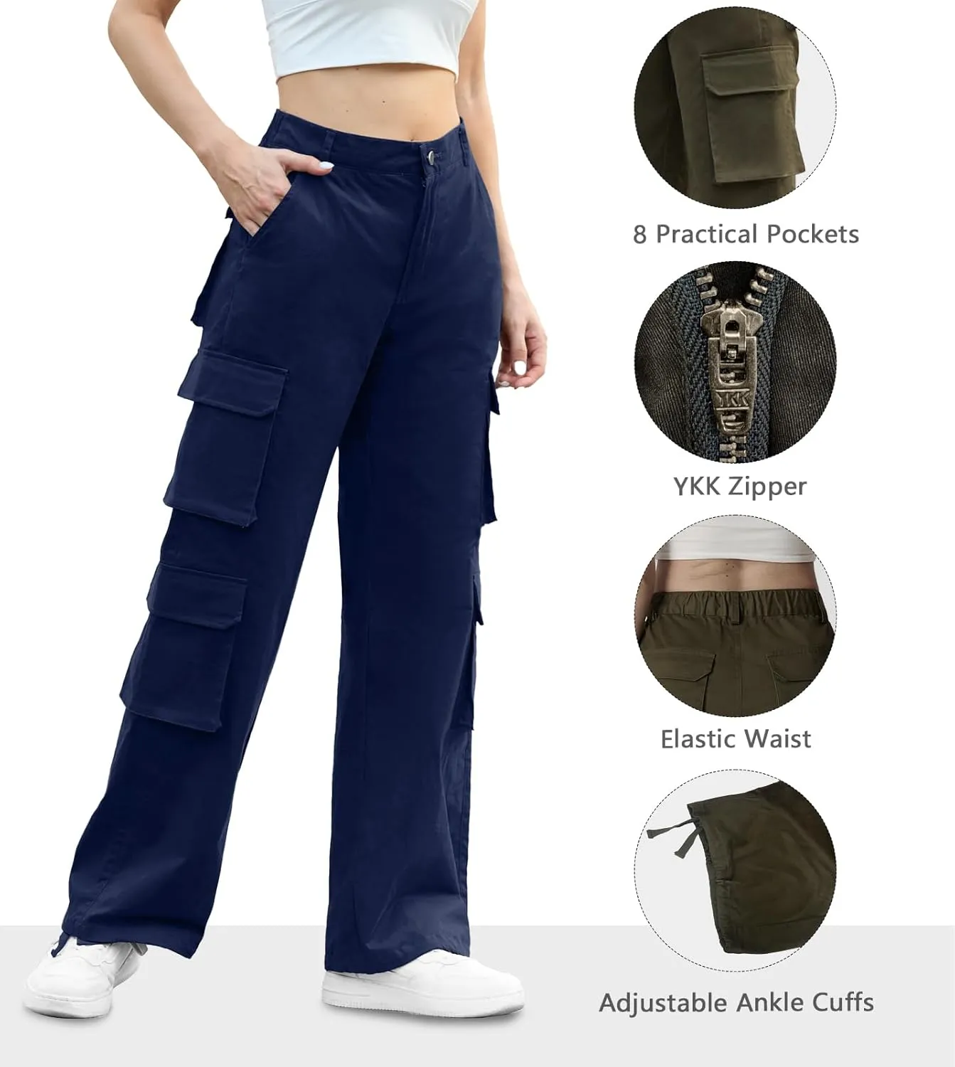 Lepunuo Womens Cargo Pants High Waisted Casual Pants Baggy Stretchy Wide Leg Y2k Streetwear with 8 Pockets