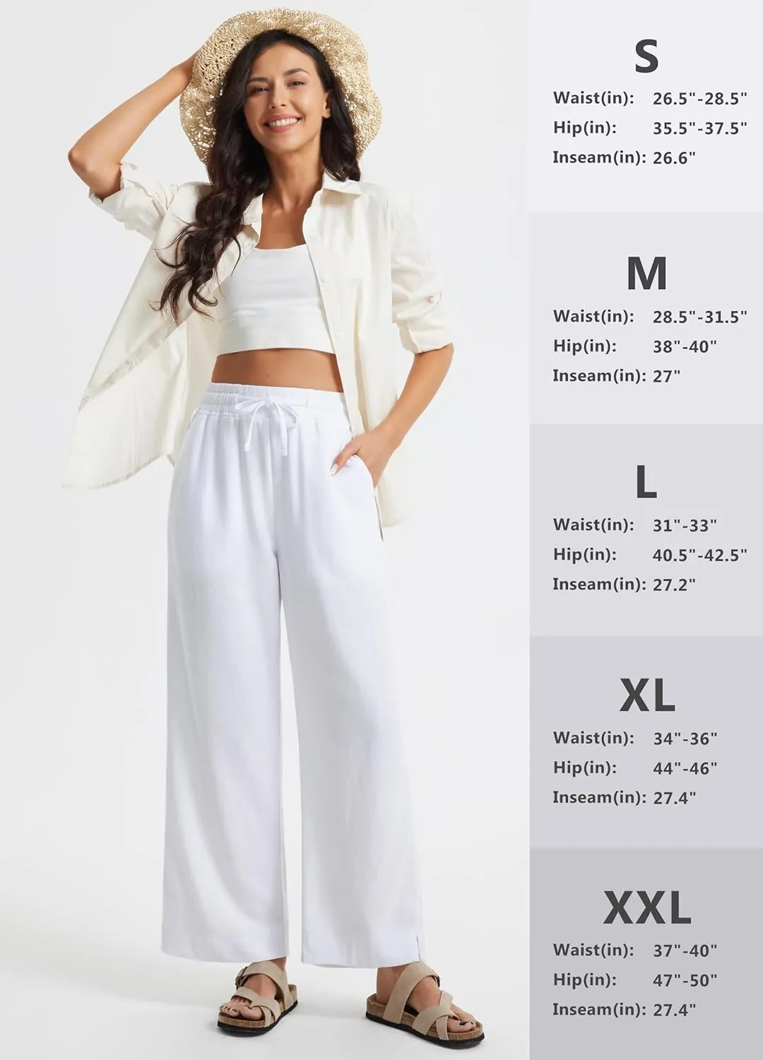 Libin Linen Pants Women Wide Leg Casual Beach Pants Cotton Linen Summer Lounge Pants Travel Work Trousers with Pockets