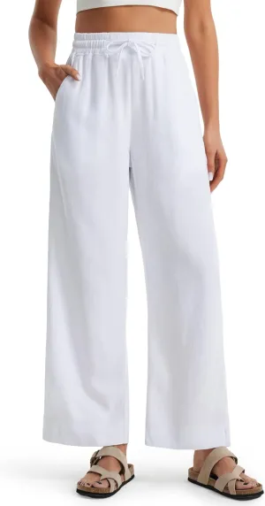 Libin Linen Pants Women Wide Leg Casual Beach Pants Cotton Linen Summer Lounge Pants Travel Work Trousers with Pockets