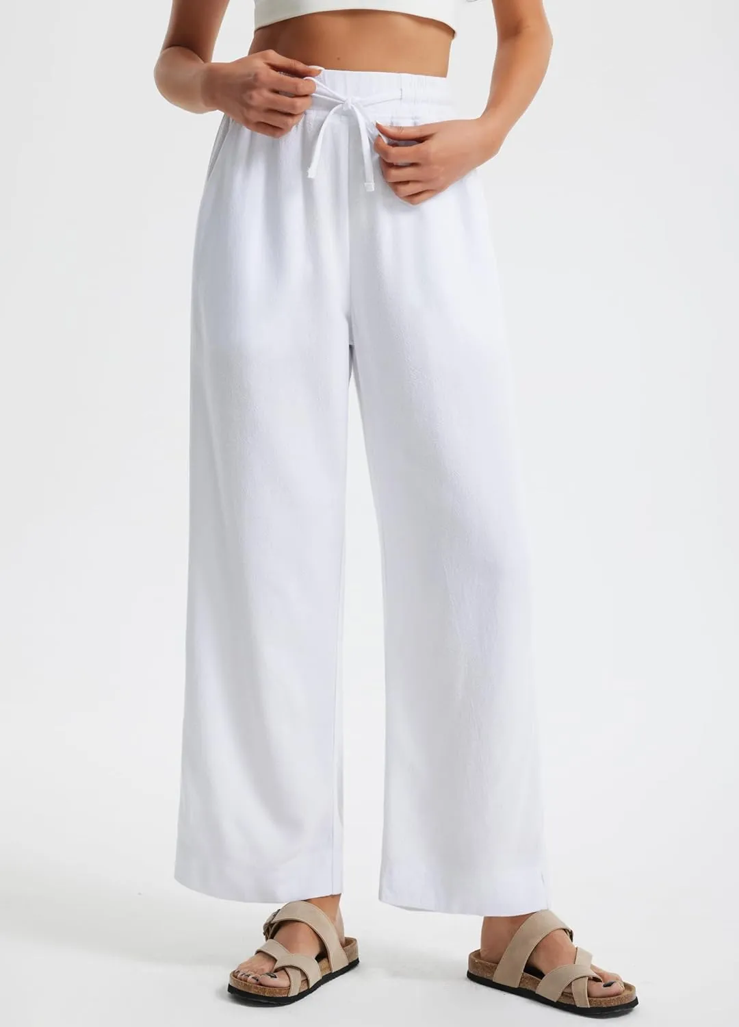 Libin Linen Pants Women Wide Leg Casual Beach Pants Cotton Linen Summer Lounge Pants Travel Work Trousers with Pockets