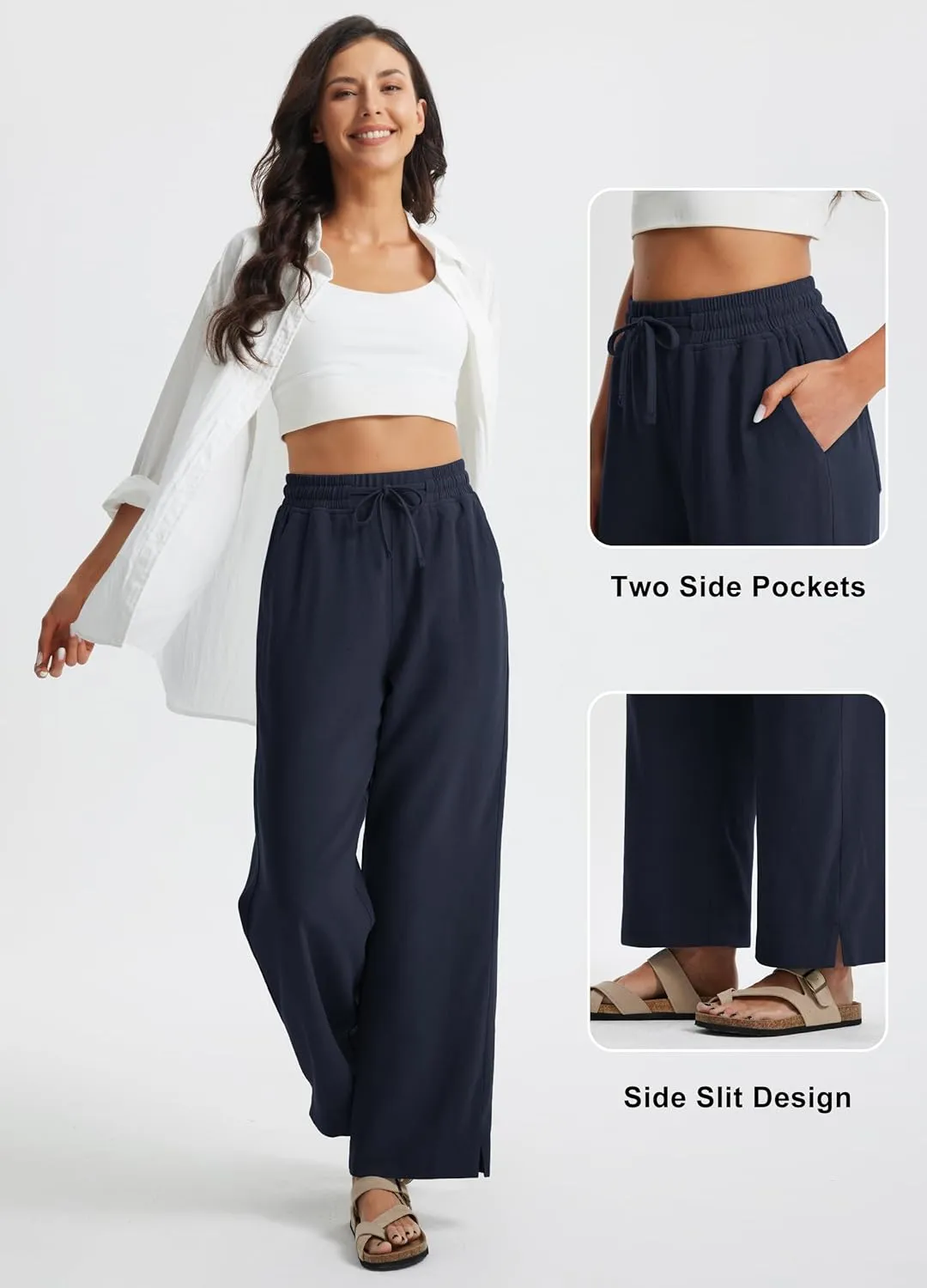 Libin Linen Pants Women Wide Leg Casual Beach Pants Cotton Linen Summer Lounge Pants Travel Work Trousers with Pockets
