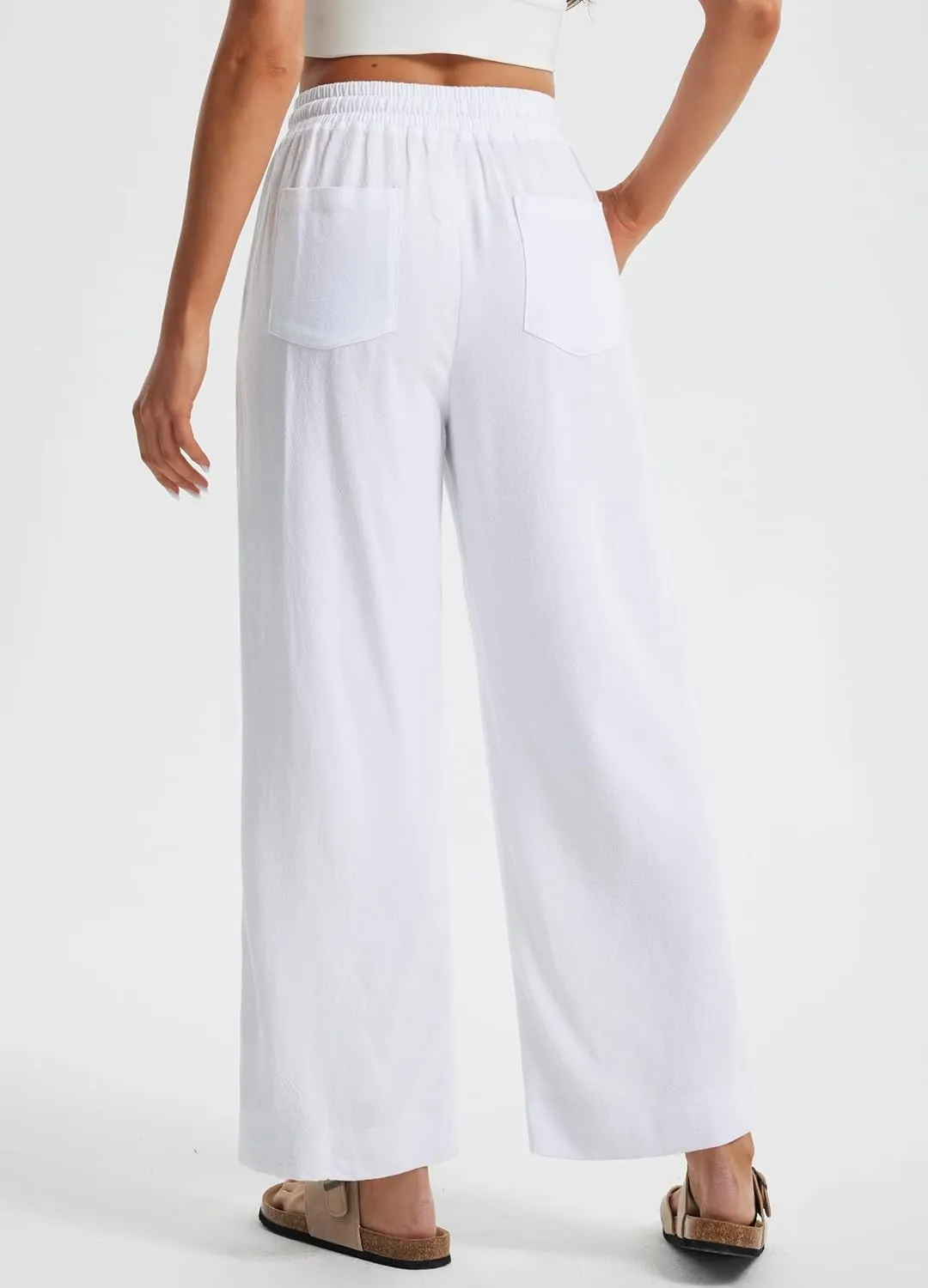 Libin Linen Pants Women Wide Leg Casual Beach Pants Cotton Linen Summer Lounge Pants Travel Work Trousers with Pockets