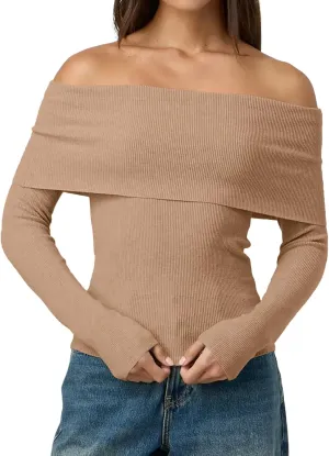 LILLUSORY Womens Off The Shoulder Sweater Fall Long Sleeve Going Out Y2k Tops Winter Date Night Outfits