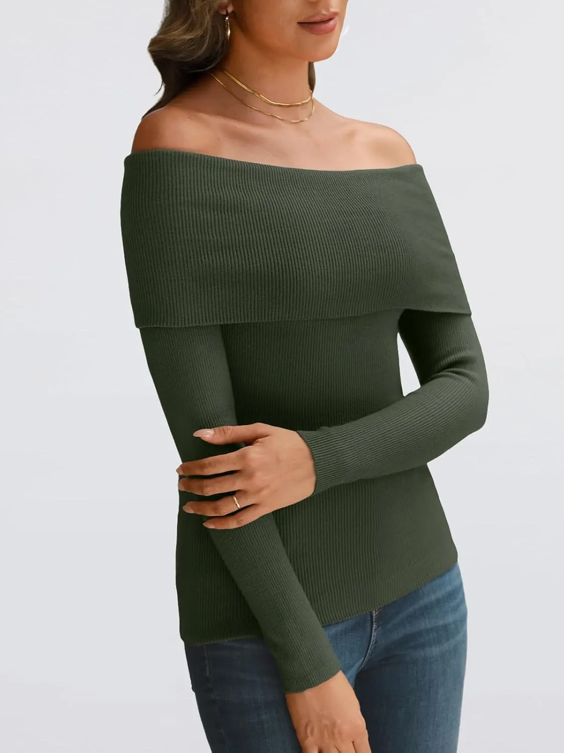 LILLUSORY Womens Off The Shoulder Sweater Fall Long Sleeve Going Out Y2k Tops Winter Date Night Outfits