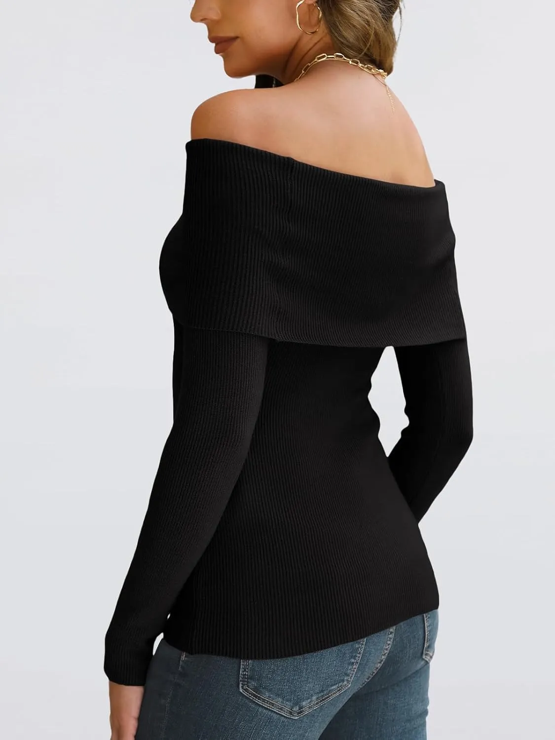 LILLUSORY Womens Off The Shoulder Sweater Fall Long Sleeve Going Out Y2k Tops Winter Date Night Outfits