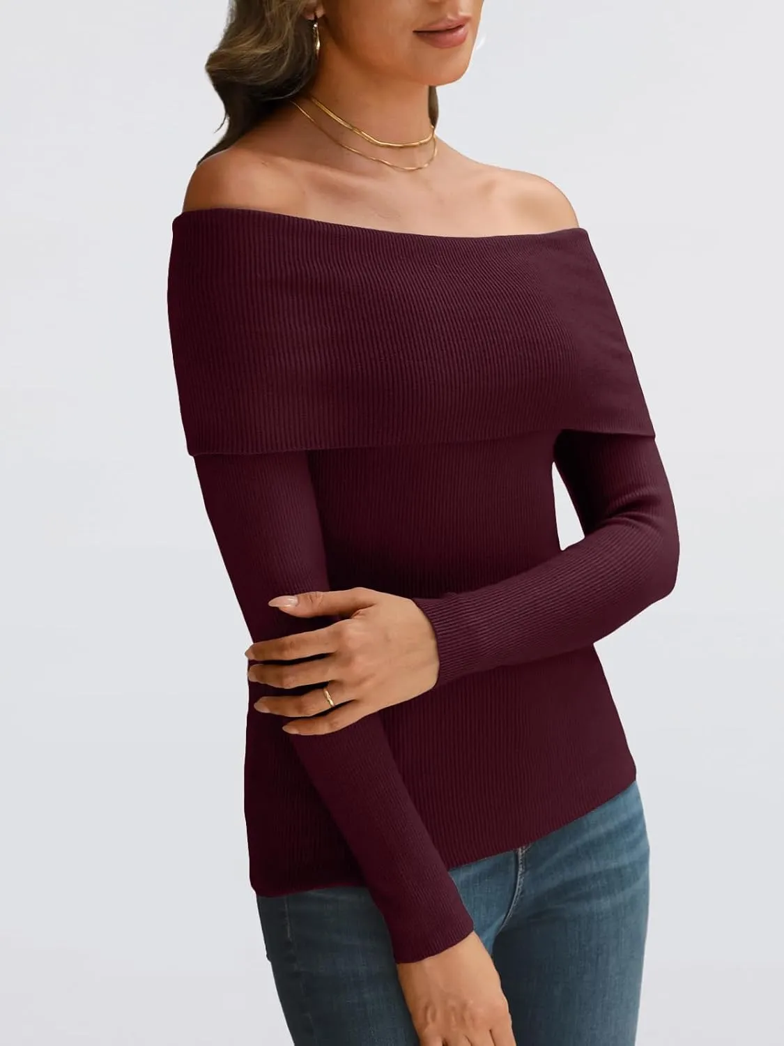 LILLUSORY Womens Off The Shoulder Sweater Fall Long Sleeve Going Out Y2k Tops Winter Date Night Outfits