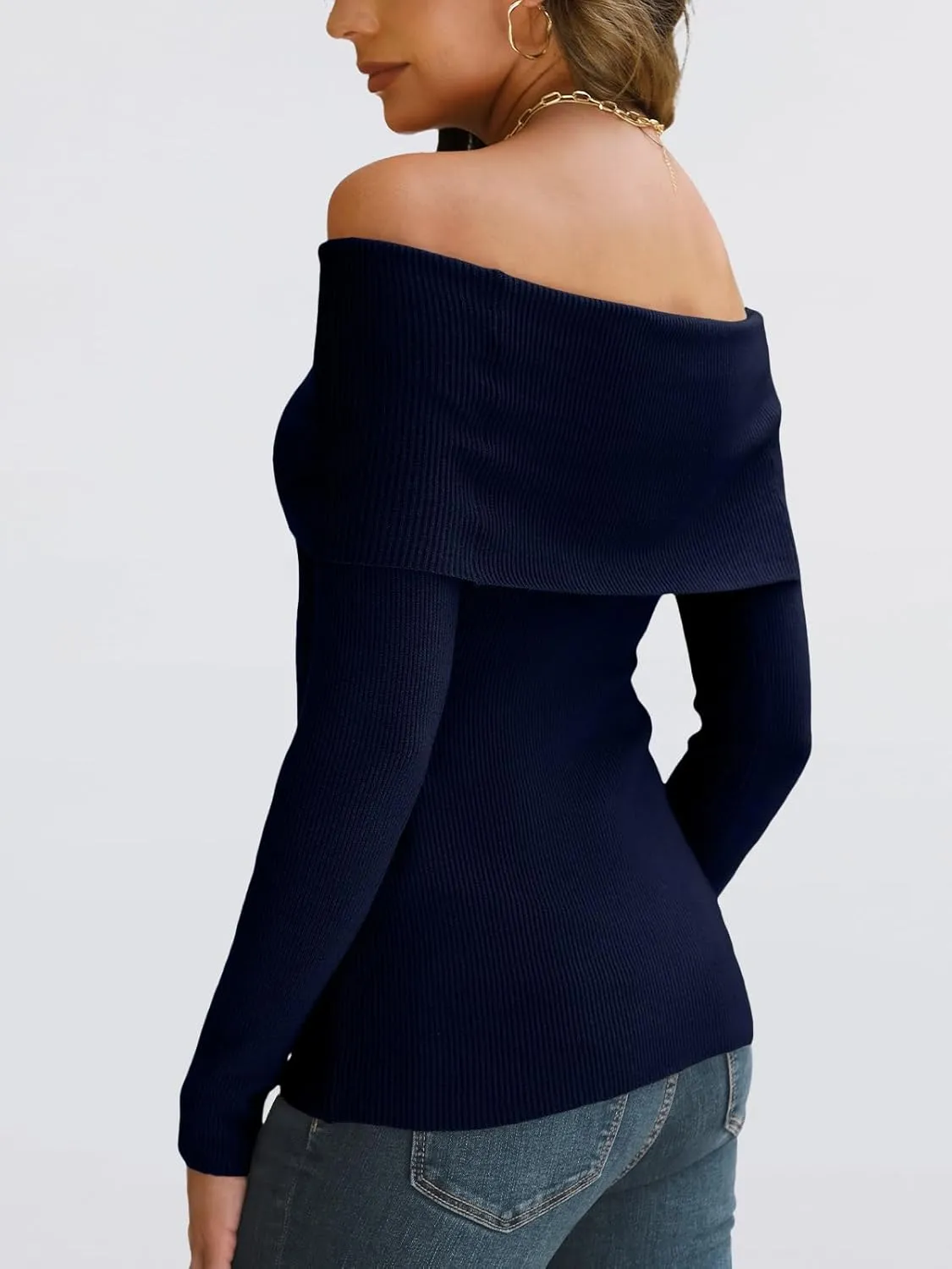 LILLUSORY Womens Off The Shoulder Sweater Fall Long Sleeve Going Out Y2k Tops Winter Date Night Outfits