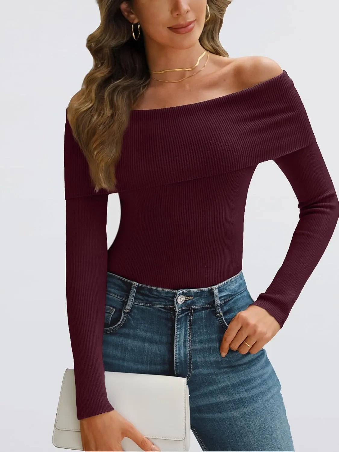 LILLUSORY Womens Off The Shoulder Sweater Fall Long Sleeve Going Out Y2k Tops Winter Date Night Outfits