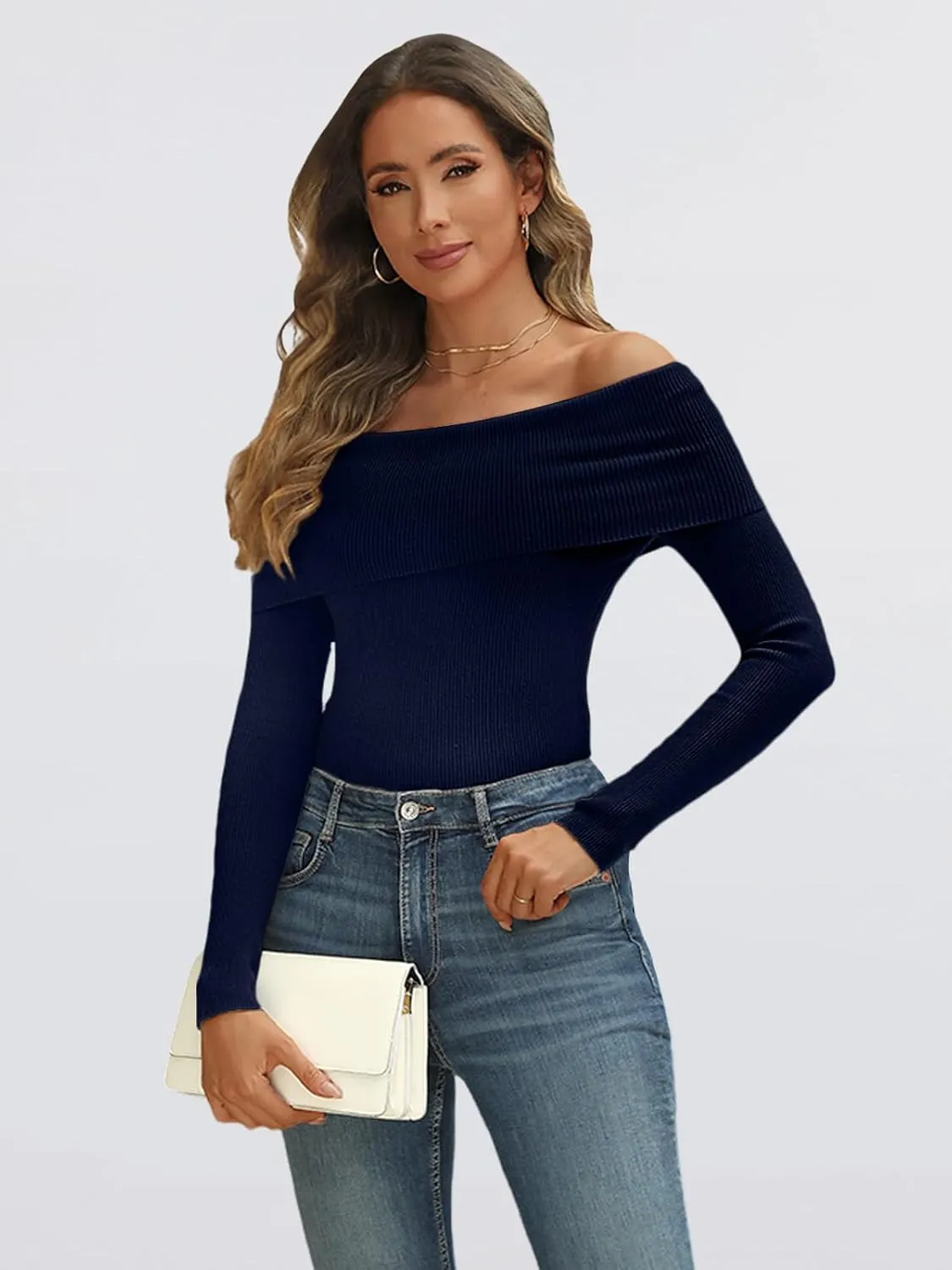 LILLUSORY Womens Off The Shoulder Sweater Fall Long Sleeve Going Out Y2k Tops Winter Date Night Outfits