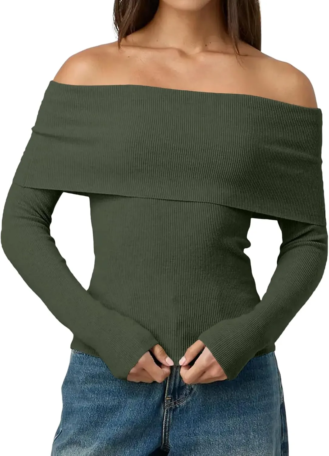 LILLUSORY Womens Off The Shoulder Sweater Fall Long Sleeve Going Out Y2k Tops Winter Date Night Outfits