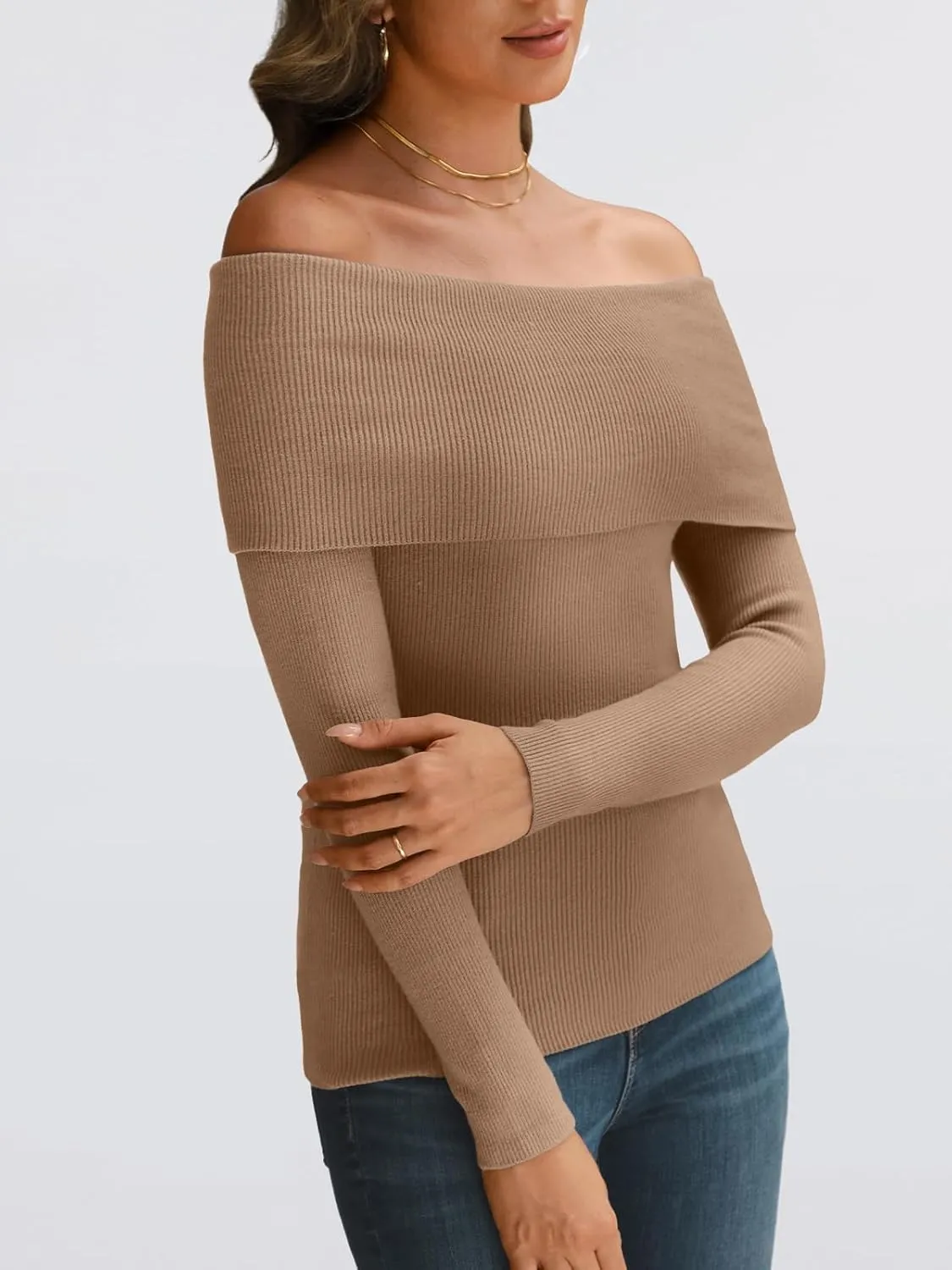 LILLUSORY Womens Off The Shoulder Sweater Fall Long Sleeve Going Out Y2k Tops Winter Date Night Outfits
