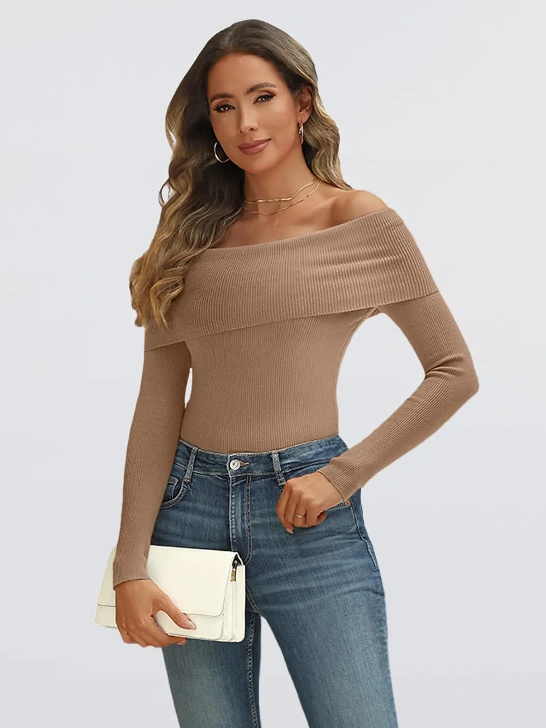 LILLUSORY Womens Off The Shoulder Sweater Fall Long Sleeve Going Out Y2k Tops Winter Date Night Outfits