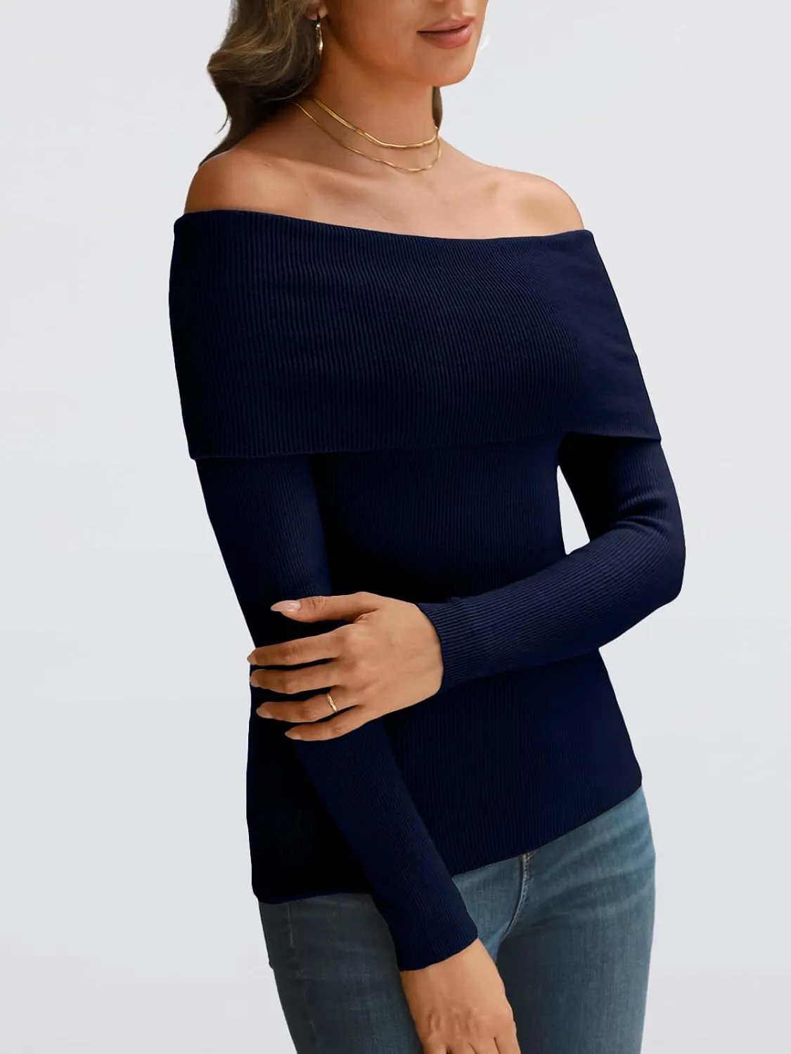 LILLUSORY Womens Off The Shoulder Sweater Fall Long Sleeve Going Out Y2k Tops Winter Date Night Outfits
