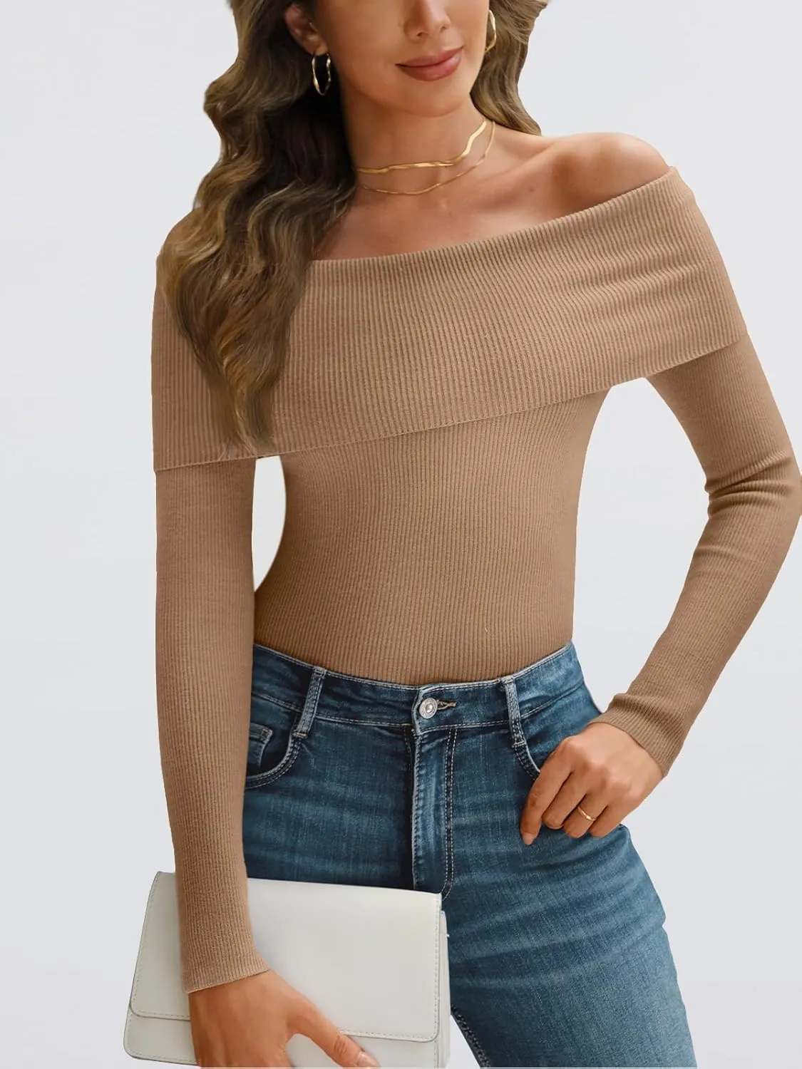 LILLUSORY Womens Off The Shoulder Sweater Fall Long Sleeve Going Out Y2k Tops Winter Date Night Outfits