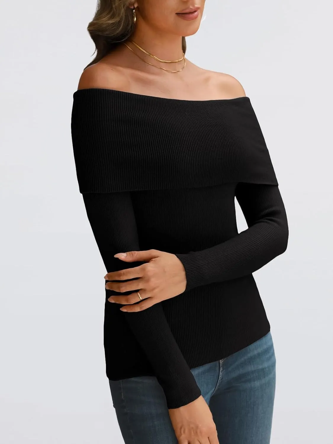 LILLUSORY Womens Off The Shoulder Sweater Fall Long Sleeve Going Out Y2k Tops Winter Date Night Outfits