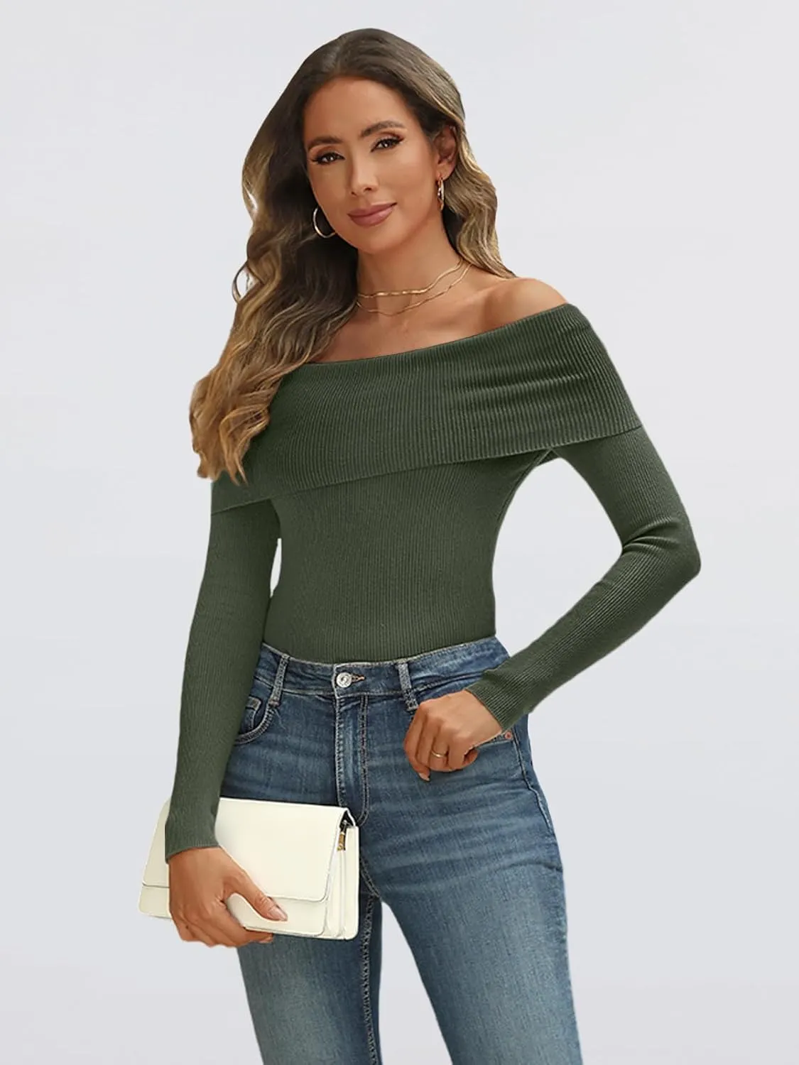 LILLUSORY Womens Off The Shoulder Sweater Fall Long Sleeve Going Out Y2k Tops Winter Date Night Outfits