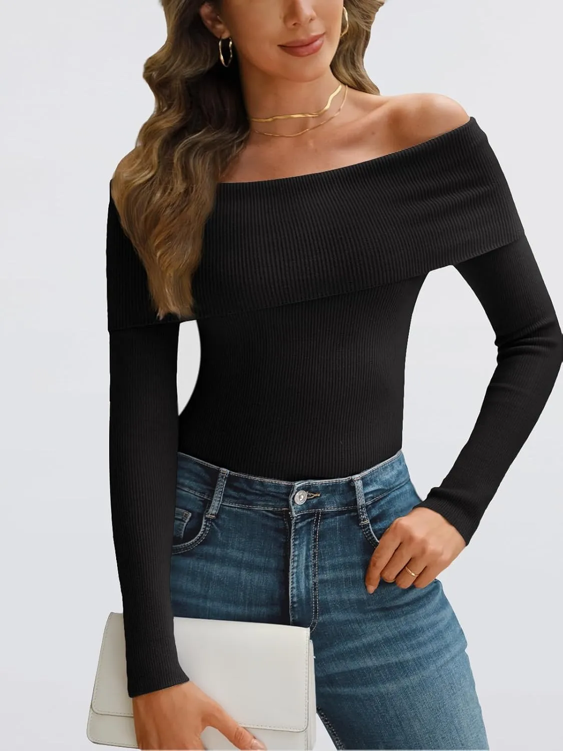 LILLUSORY Womens Off The Shoulder Sweater Fall Long Sleeve Going Out Y2k Tops Winter Date Night Outfits