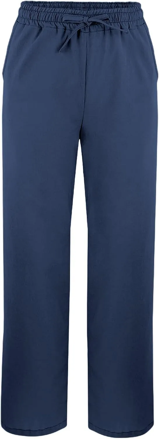 Linen Pants Women 2025 Summer Casual Elastic Waist Straight Leg Lounge Pant Plus Size Loose Drawstring Beach Trousers
