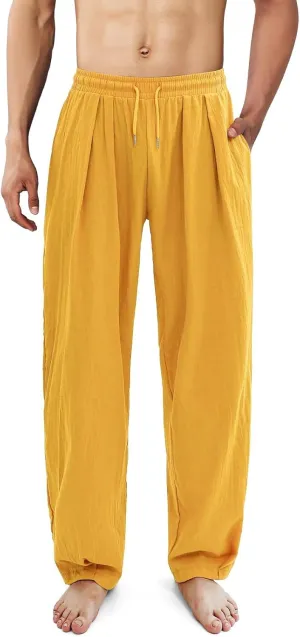 Linen Pants Women 2025 Summer Drawstring Elastic Waist Lightweight Palazzo Pants Baggy Comfy Vacation Trouser with Pockets