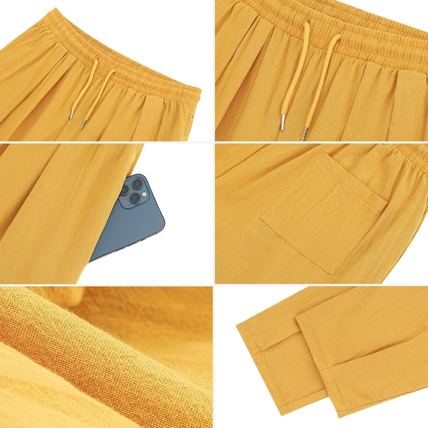 Linen Pants Women 2025 Summer Drawstring Elastic Waist Lightweight Palazzo Pants Baggy Comfy Vacation Trouser with Pockets