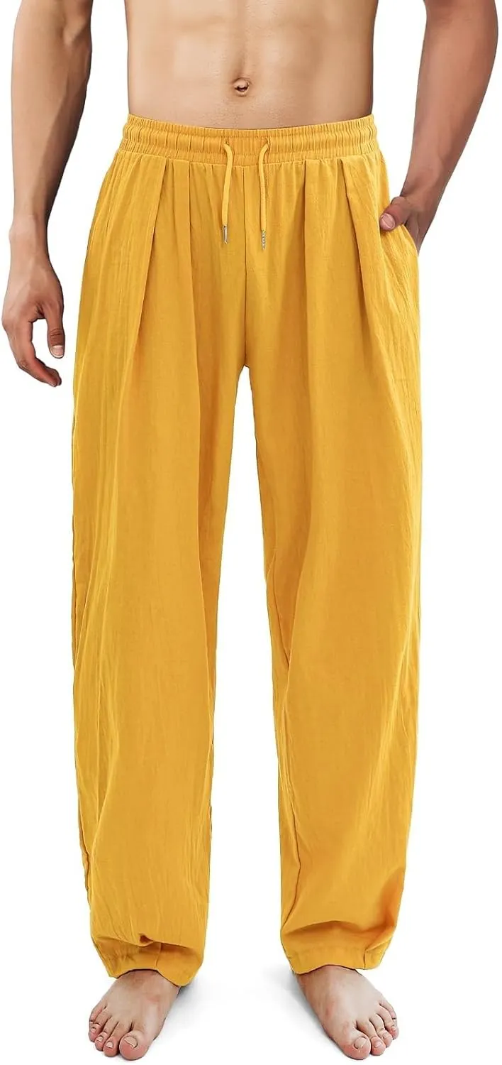 Linen Pants Women 2025 Summer Drawstring Elastic Waist Lightweight Palazzo Pants Baggy Comfy Vacation Trouser with Pockets