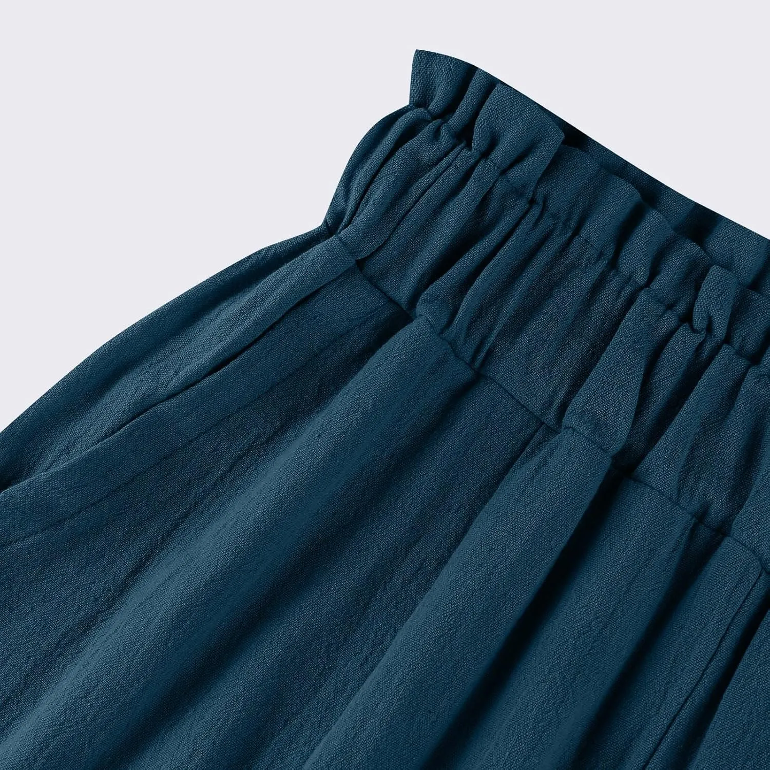 Linen Pants Women Summer Wide Leg Capri Pants High Waisted Capris Loose Palazzo Pant Cropped Trousers