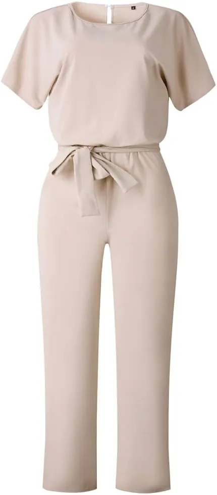 Lisa Colly Women's Summer Casual Solid Short Sleeve Wide Leg Jumpsuits Rompers Overalls Party Club Pants