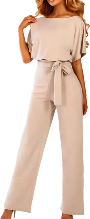 Lisa Colly Women's Summer Casual Solid Short Sleeve Wide Leg Jumpsuits Rompers Overalls Party Club Pants